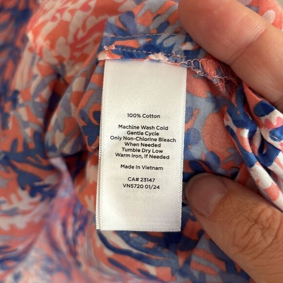 Talbots RUFFLE TRIM SHELL DYNAMIC CORAL Blue Sleeveless Blouse Mandarin Collar L - Picture 9 of 10